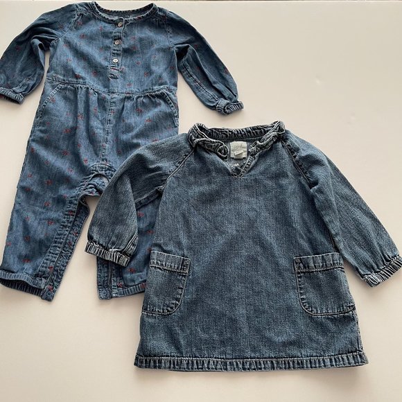 Lot of 2 BABY GAP jumpsuit and PEEK denim baby toddler: 12 - 24 months, GUC - Picture 1 of 7